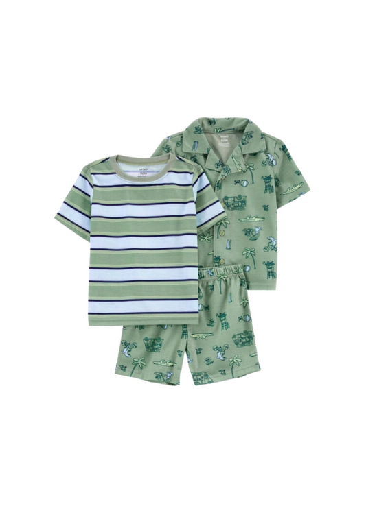 Carter's - Pijama con 3 piezas color verde Camisa, Remera y Shorts